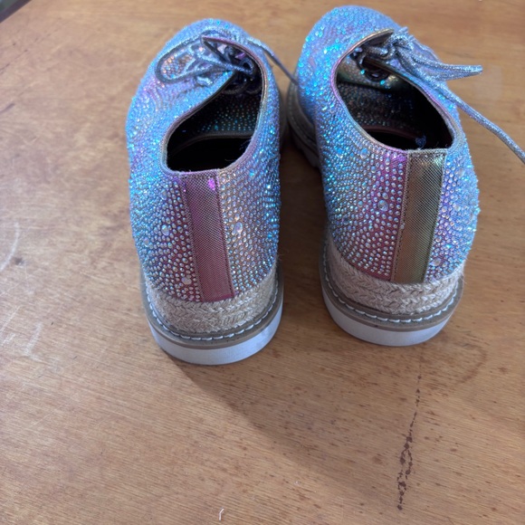 Torrid 9.5WW pride embellished silver sparkly wedge lace up party statement shoe - Picture 3 of 11